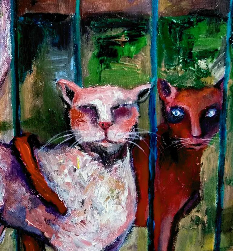 Original Art Deco Cats Painting by Elisheva Nesis