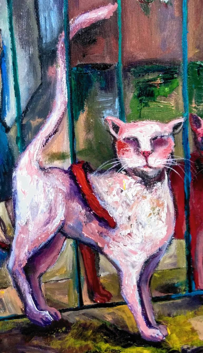 Original Art Deco Cats Painting by Elisheva Nesis