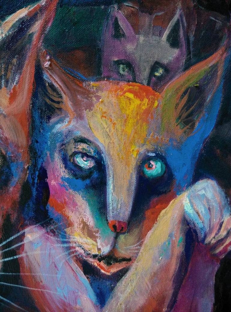 Original Expressionism Cats Painting by Elisheva Nesis