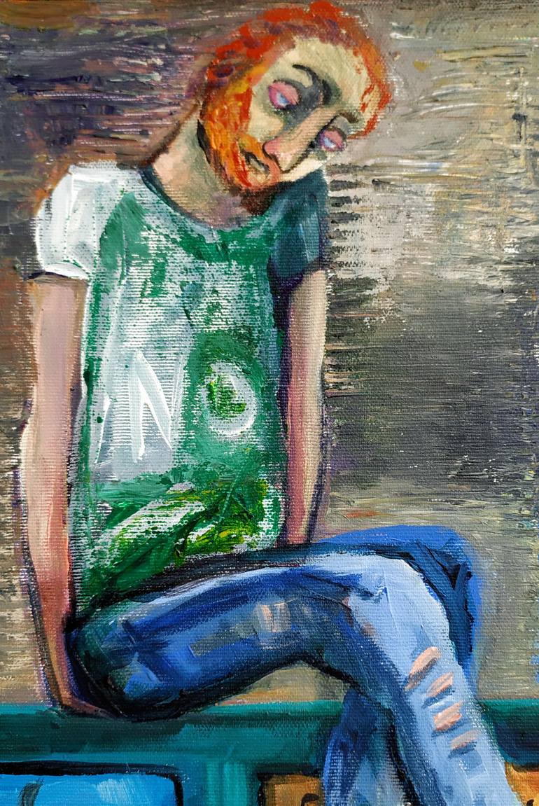 Original Expressionism People Painting by Elisheva Nesis