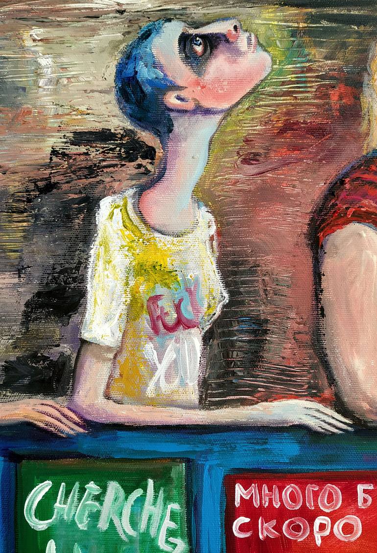Original Expressionism People Painting by Elisheva Nesis