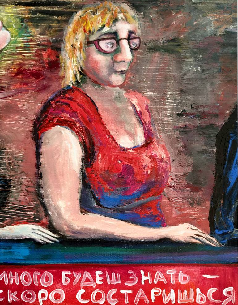 Original Expressionism People Painting by Elisheva Nesis