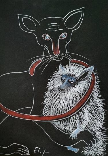 Original Expressionism Animal Drawings by Elisheva Nesis