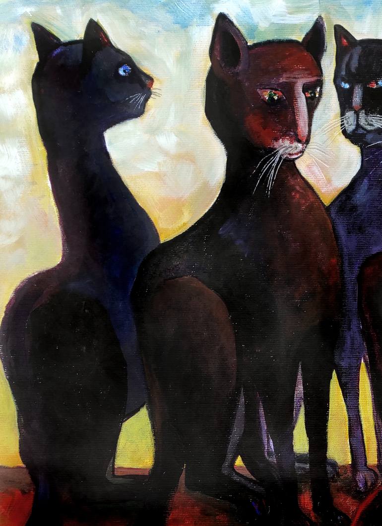 Original Expressionism Cats Painting by Elisheva Nesis