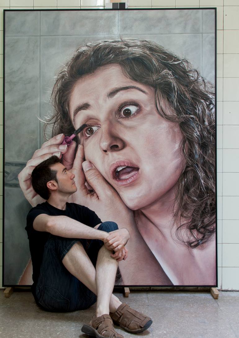 Original Photorealism Women Painting by Jesus Sanchez Alba