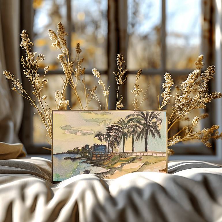 Original Expressionism Beach Painting by Fatima Erkenova