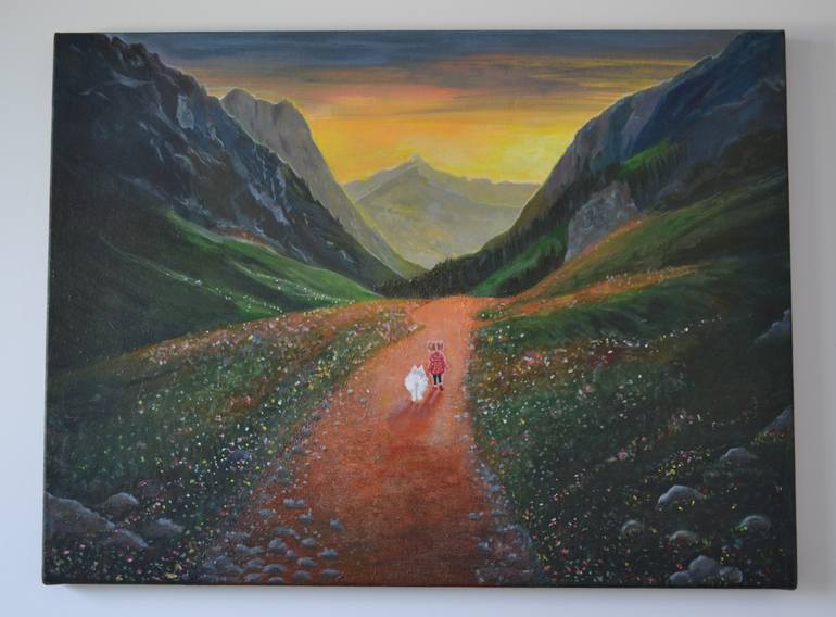 Original Landscape Drawing by Olena Tyshchuk | Contemporary Art on Canvas | The way Home