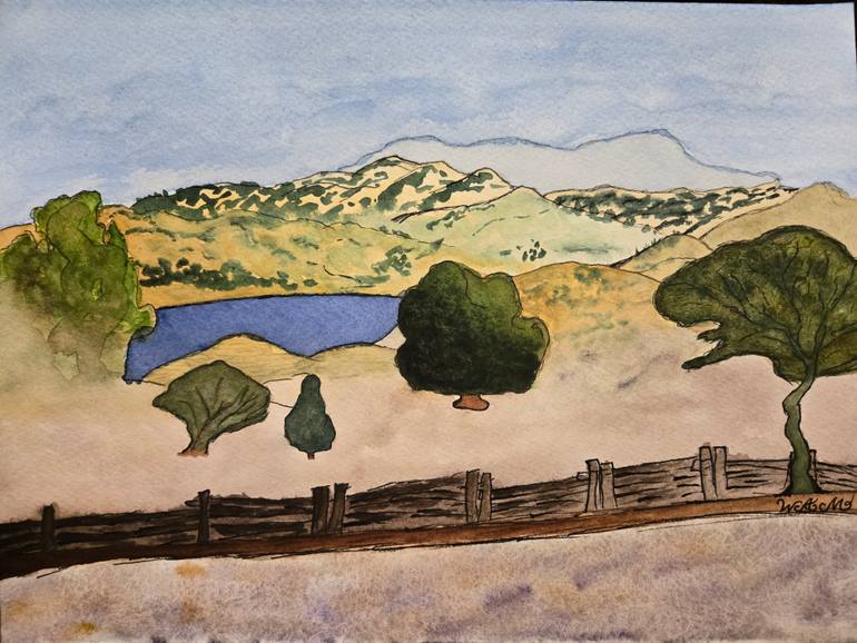 Original Landscape Painting by William Andrew Mcgrady | Abstract Art on Paper | Millerton Lake Hills Roll into the Haze