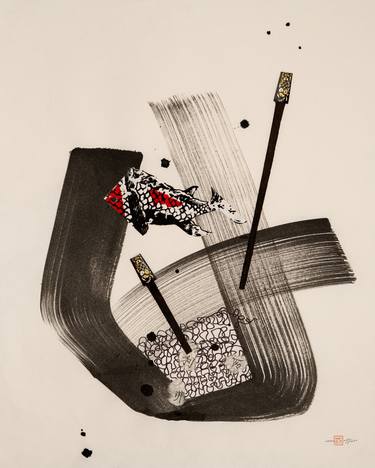 Original Black & White Abstract Mixed Media by Debbie Wolff