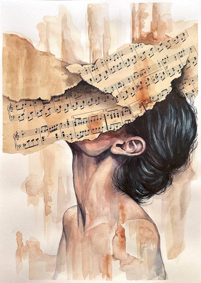 Immersion - Watercolor Vintage Sheet Music Dreamy Collage Mixed