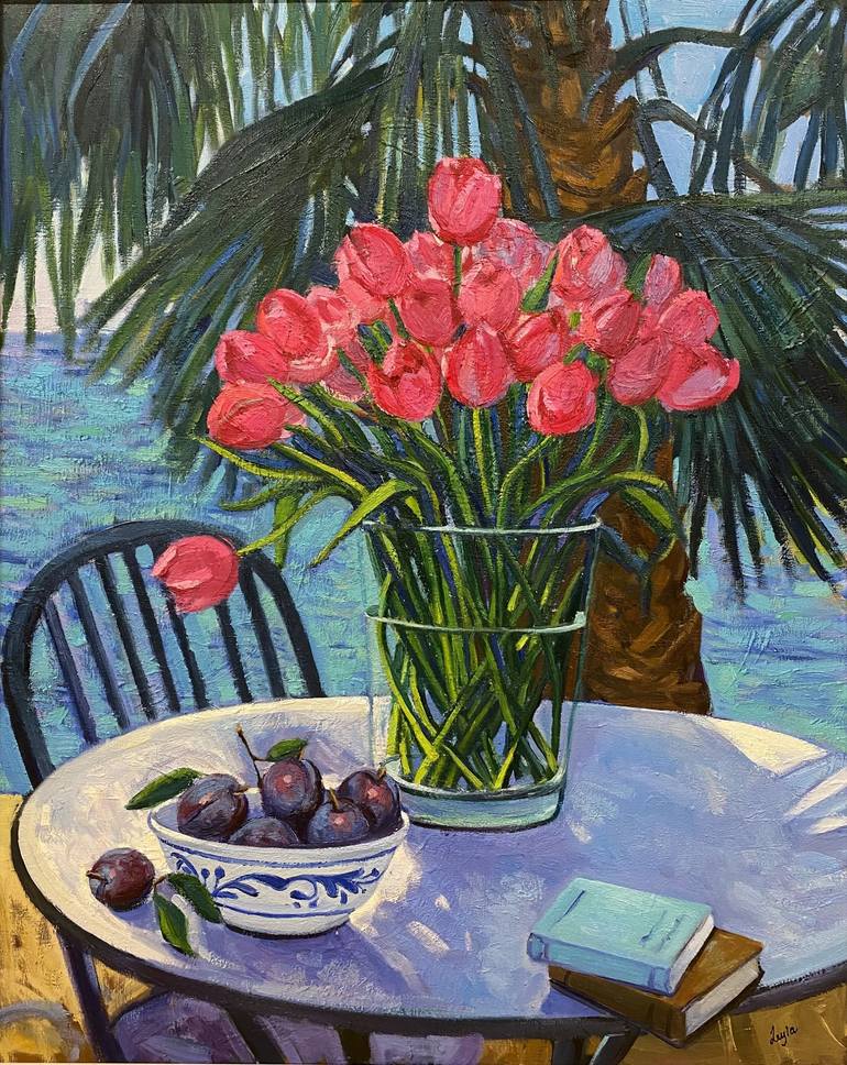 Original Still Life Painting by Leyla Shirali  Impressionism Art on Canvas  Summer Time