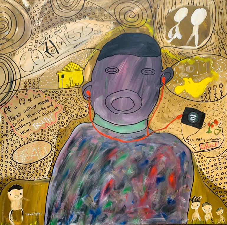 Original People Painting by Olumide Ajayi | Abstract Expressionism Art on Canvas | Catharsis - 21st Century Contemporary Abstract Expression, Music