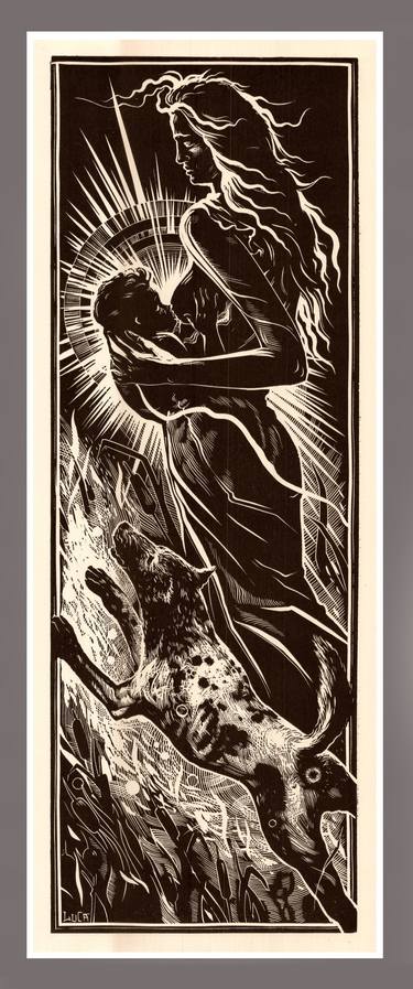 Original Art Nouveau Love Printmaking by Klodian Luca