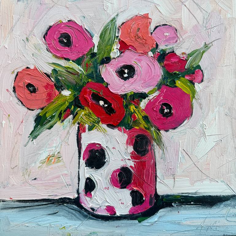 Original Floral Painting by Irina Anis | Contemporary Art on Canvas | Bouquet of Pink Flowers
