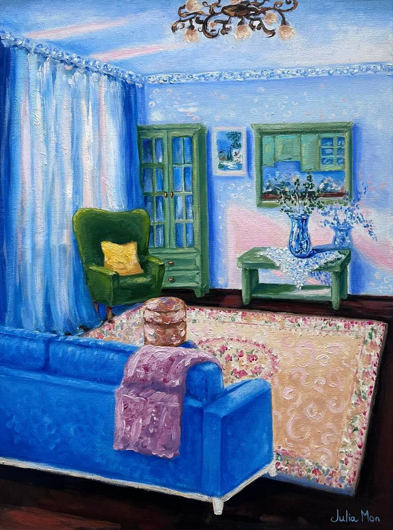 Original Home Painting by Julia Mon | Contemporary Art on Canvas | Pink Sunset in the Room
