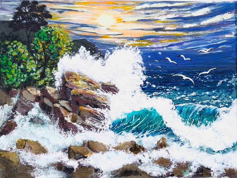 Original Algorithmic Seascape Painting by Liudmyla Parhamin