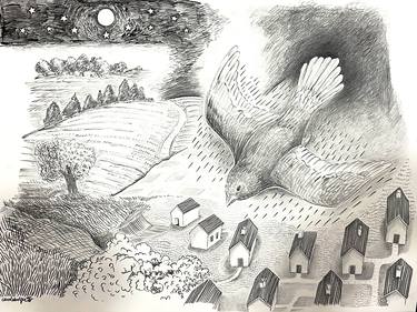Original Black & White Landscape Mixed Media by Carole Bolger