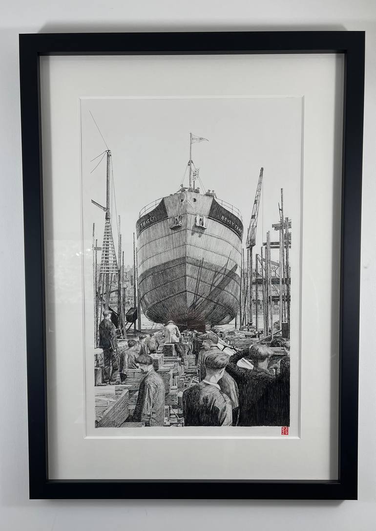 Original Black & White Transportation Drawing by Roger Adamson