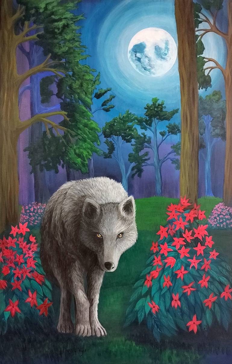 Original Animal Painting by Sanna Pynnonen | Figurative Art on Canvas | In the shadows of the night