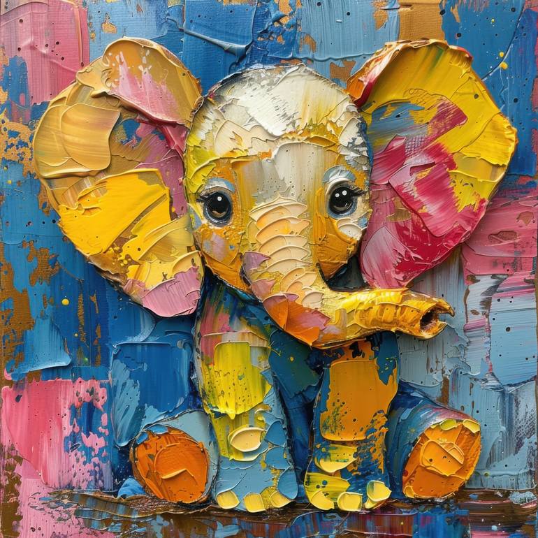 Joyful Little Elephant Original Digital by nataliia mcmillian