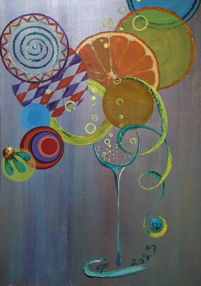 Original Food & Drink Painting by Irina Krott-rykunina | Pop Art Art on Canvas | "Your Night..." from the Series "Sommelier"