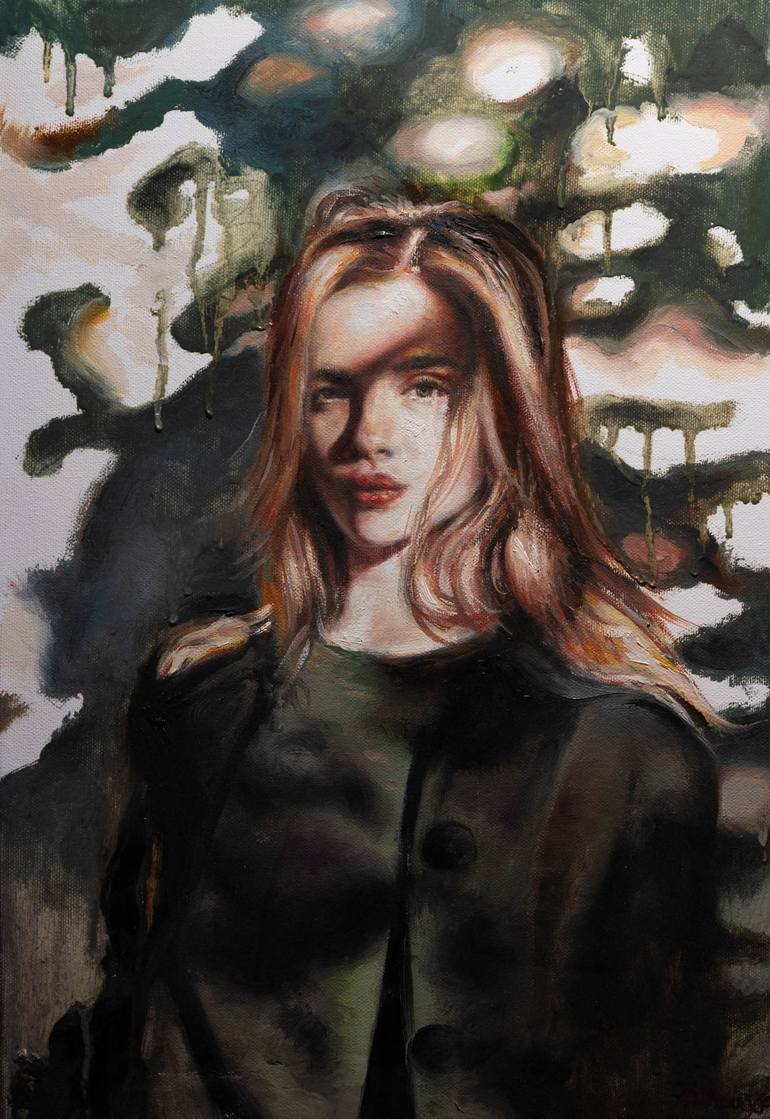 The Girl Between Light and Shadow Painting by Vasilis Lougos | Saatchi Art