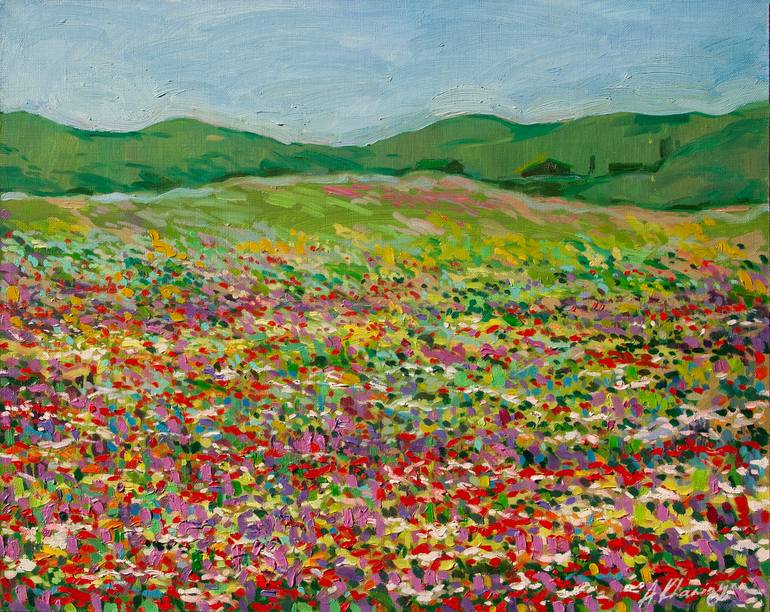 Original Landscape Painting by Anna Khaninyan | Impressionism Art on Canvas | The field of flowers
