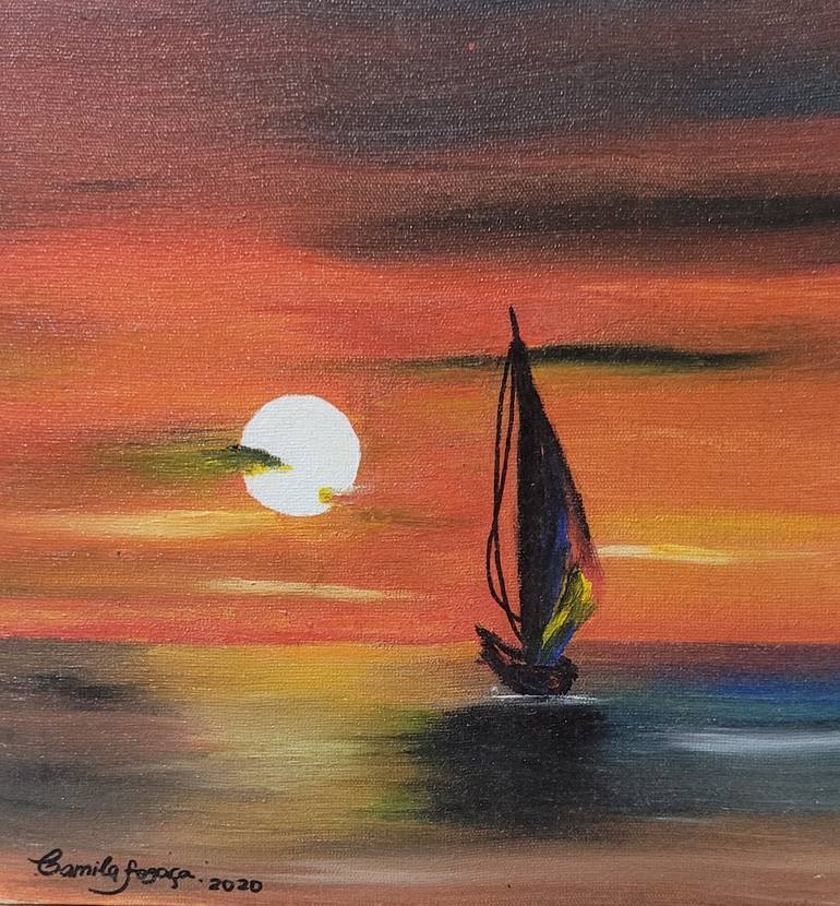 Original Figurative Boat Paintings by Camila Teixeira
