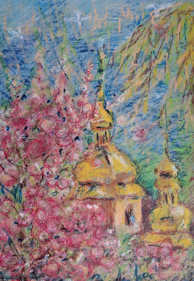 Original Abstract Painting by Tatiana Deniapkina | Abstract Art on Paper | Golden Bloom: A Whisper of Spring"