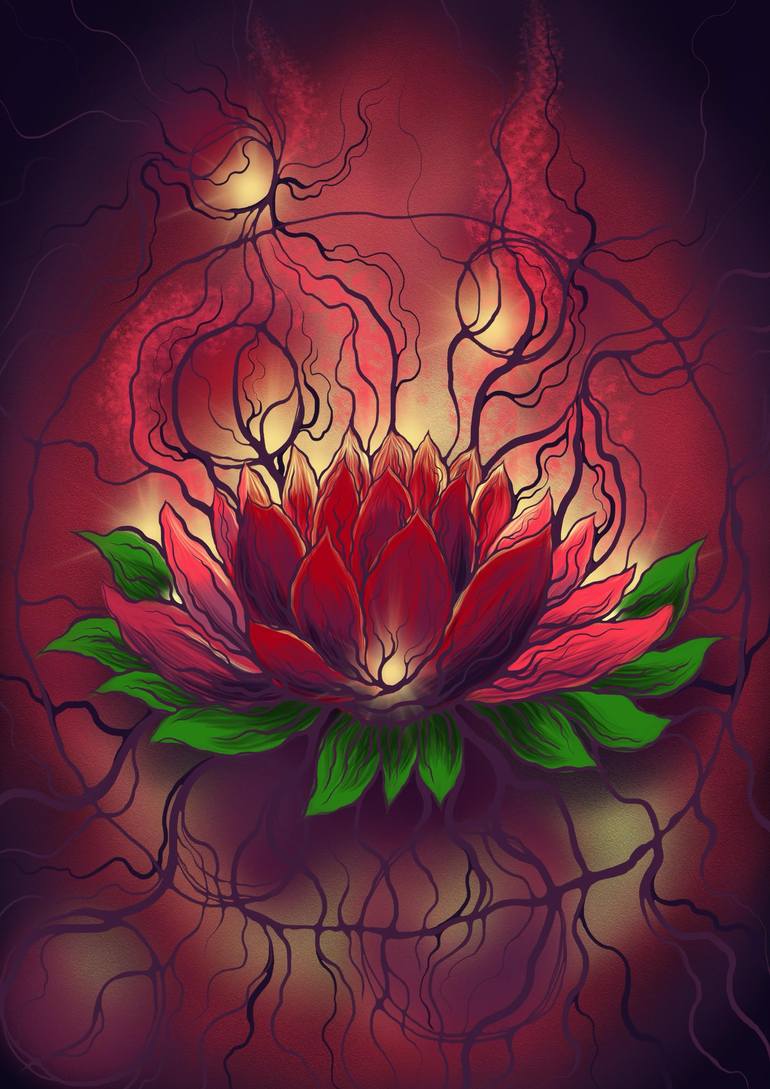 Mystical Red Lotus Flower Digital by Alina Neilande | Saatchi Art