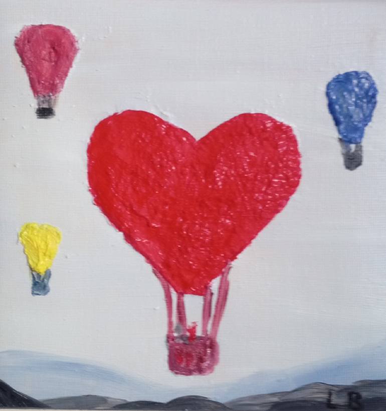 Original Light Painting by Laura Bogatyreva | Art Nouveau Art on Canvas | colorful hot air balloons high in the sky