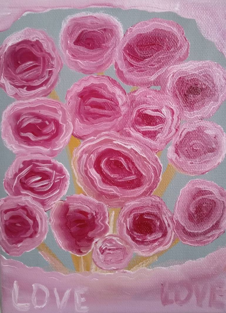 Original Botanic Painting by Laura Bogatyreva | Impressionism Art on Canvas | bouquet of pink flowers