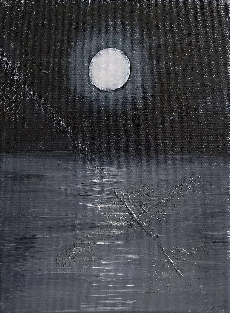 Original Nature Painting by Laura Bogatyreva | Minimalism Art on Canvas | Beneath the Night Surface