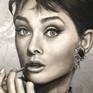 Art detail Audrey Hepburn portrait on fabric