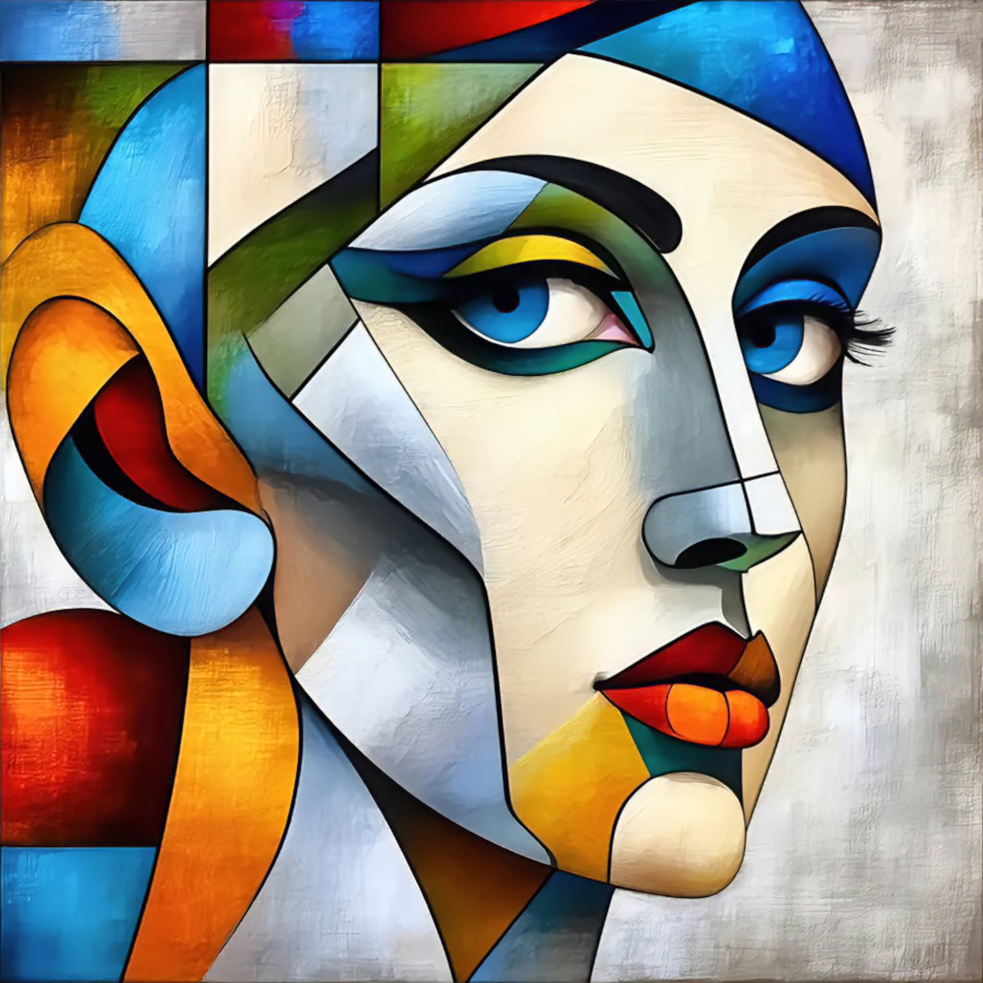 Vivid cubist portrait with geometric elegance Mixed Media by Md