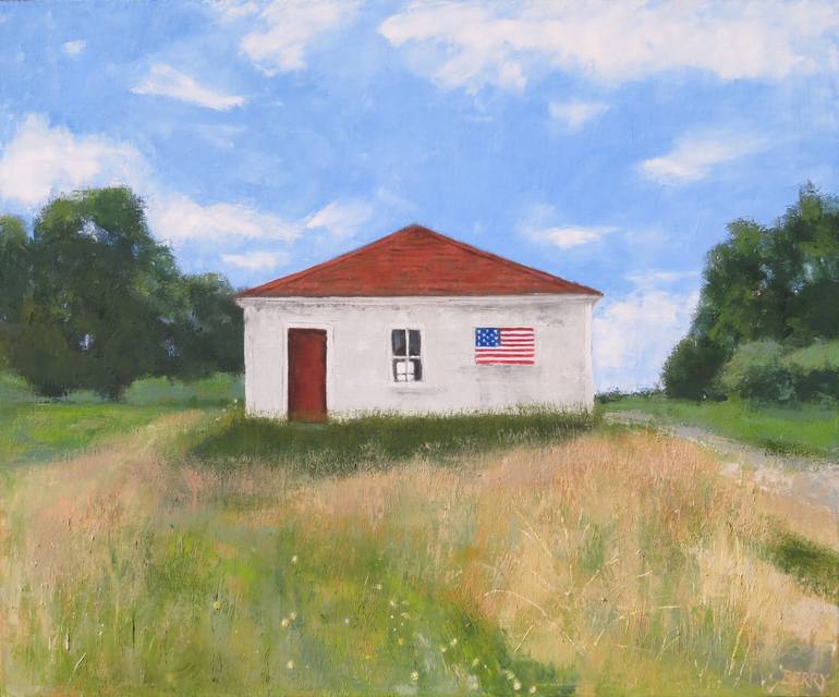 Original Landscape Painting by Stephanie Berry | Folk Art on Linen | 4th of July