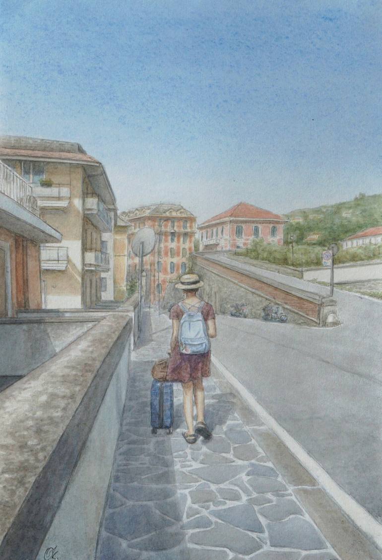 Original Travel Painting by Olha Krasko | Realism Art on Paper | The traveler