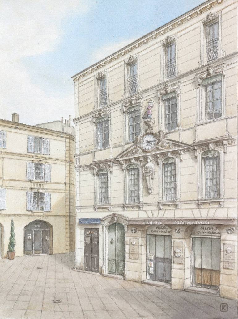 Original Architecture Painting by Olha Krasko | Realism Art on Paper | Time and life