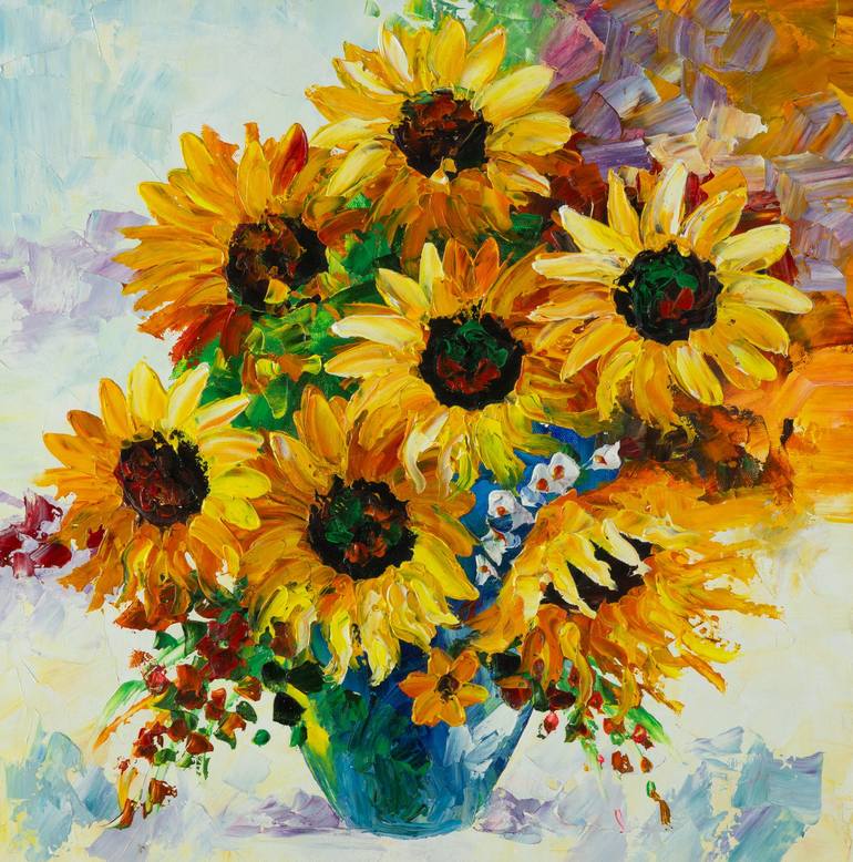 A lively bouquet of sunflowers Painting by Muga Muga | Saatchi Art