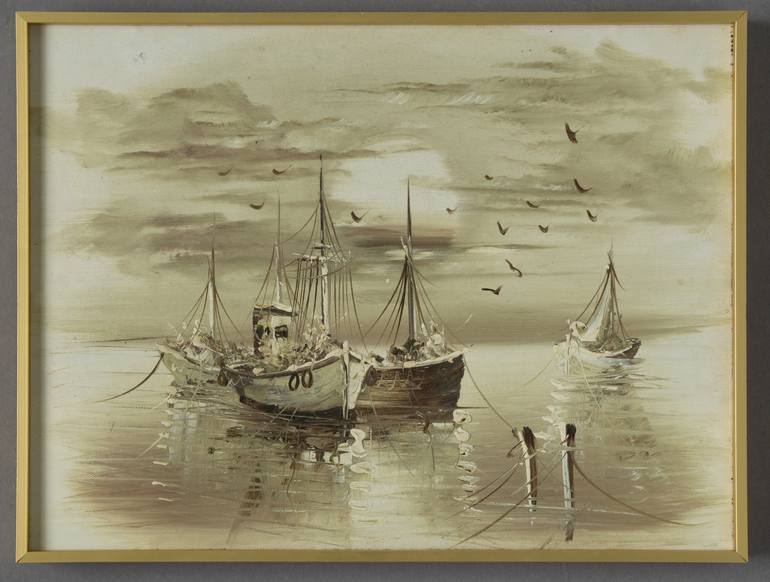 several small fishing boats Painting by muga muga | Saatchi Art