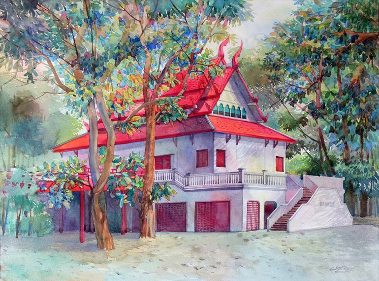 Original Impressionism Landscape Painting by Prakornpatara Janthakhaisorn