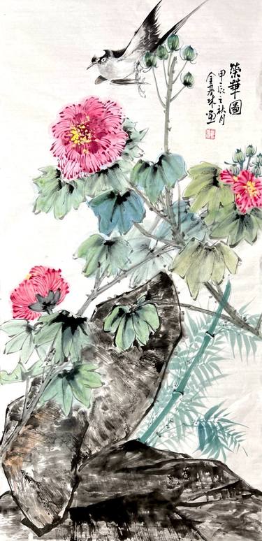 Original Classicism Floral Drawings by Jilin Jin