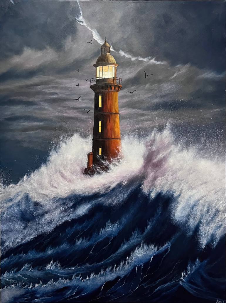 Original Seascape Painting by Anna Tasheva | Realism Art on Canvas | Guardian of the Storm