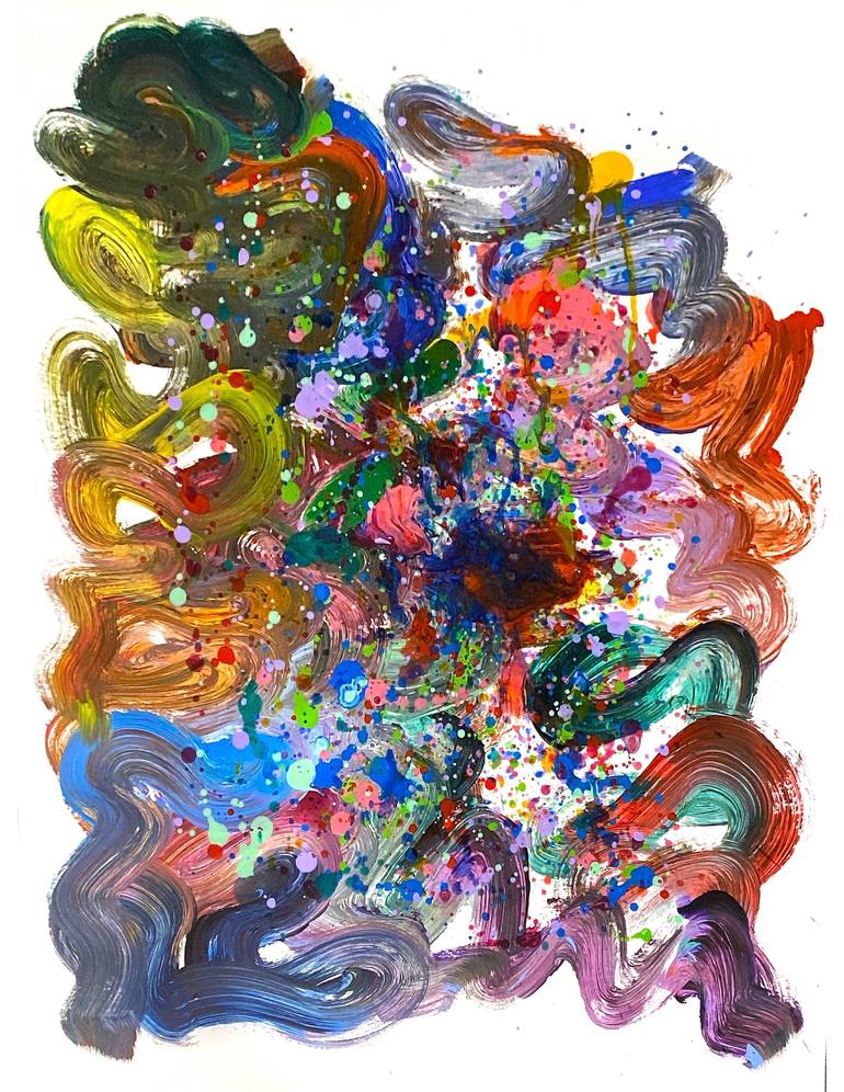 Original Abstract Painting by Inconnu Chroma Pictor | Abstract Art on Paper | Coral Reef No. 3 School Of Fishes Swimming
