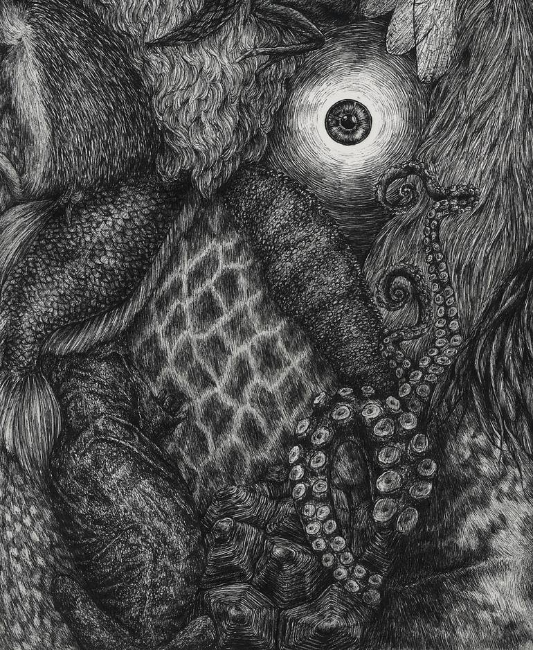 Original Black & White Animal Drawing by Taisiia Bomshtein