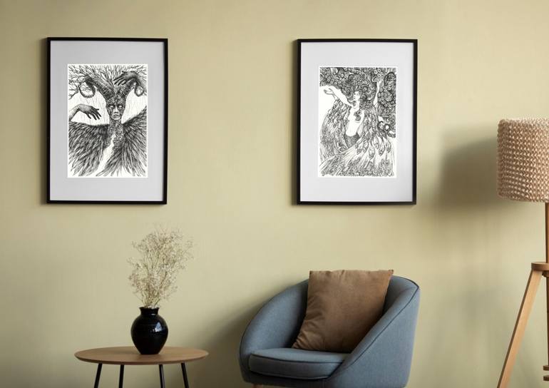 Original Art Nouveau Fantasy Drawing by Taisiia Bomshtein