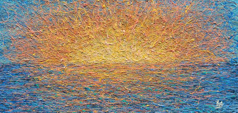 Original Sunset Painting by Bogdana Antoniuk | Abstract Expressionism Art on Canvas | Break of Light on the Horizon - Sea Sunset