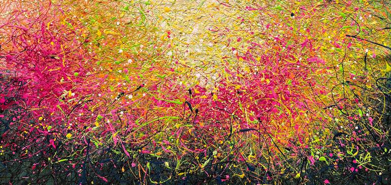 Original Garden Painting by Bogdana Antoniuk | Abstract Expressionism Art on Canvas | A Melody of Floral Dreams - Green Pink