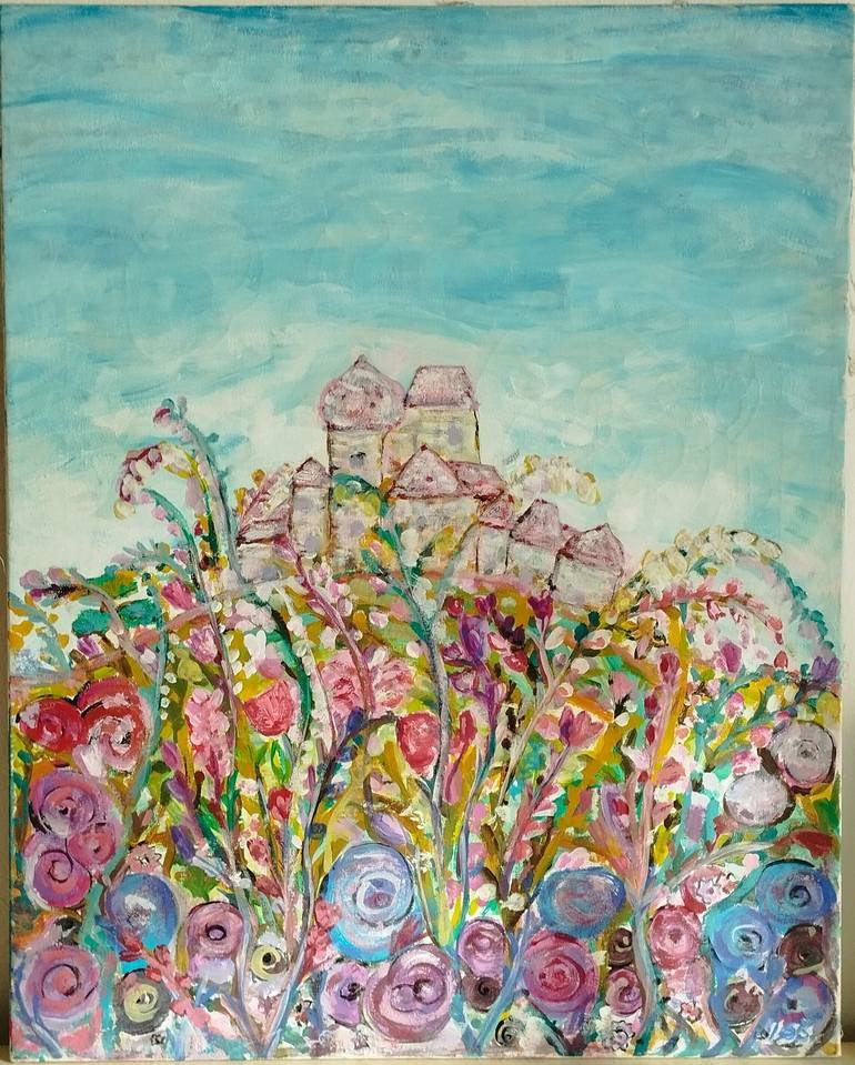Original Landscape Painting by Ivana Stojanovic Seslak | Impressionism Art on Canvas | Flowers Swinging in the Breeze