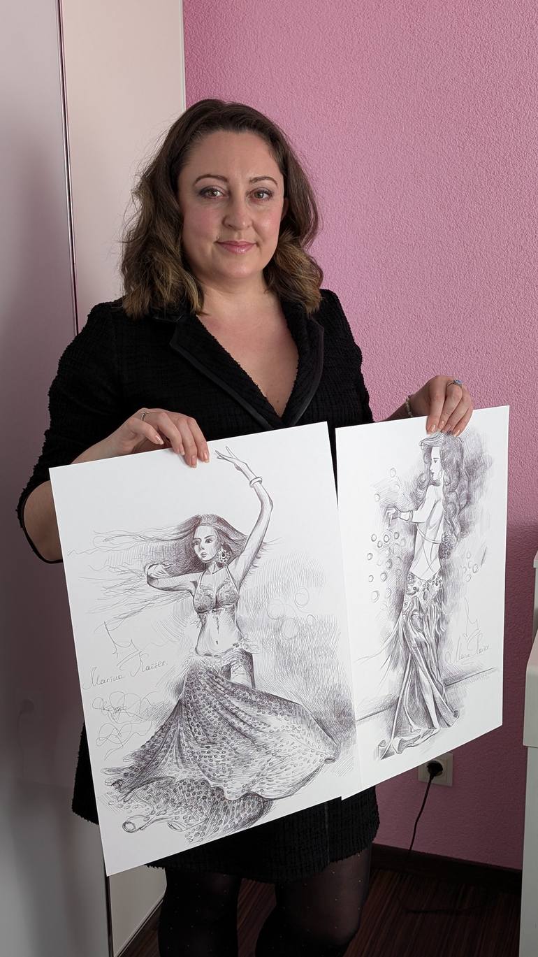 Original Black & White Body Drawing by Marina Kaiser
